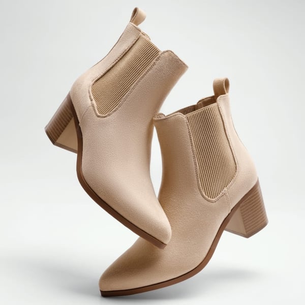 Pointed Toe Chelsea Ankle Boots - NUDE-SUEDE - 5